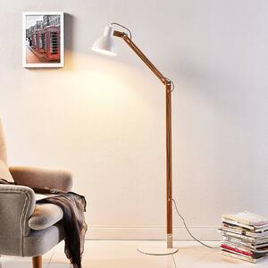 Stojacia lampa Lindby Shivanja, drevo, nastaviteľná, 146 cm, E27