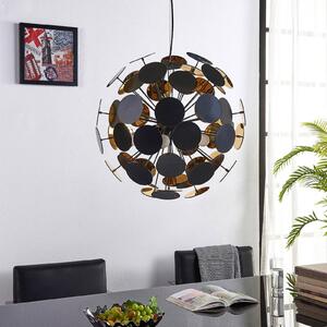 Závesná lampa Lindby Kinan, Ø 54 cm, čierna, zlatá, kov, Čierna, Obývacia izba / jedáleň, Plast, Moderný, Závesné svietidlo