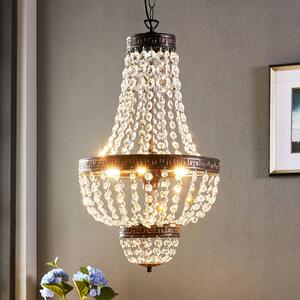 Závesná lampa Jorve s krištáľom, Jasné / priehľadné, Obývacia izba / jedáleň, Krištáľ, Starožitný, Závesné svietidlo