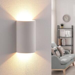Nástenné LED svietidlo Lindby Jenke, výška 16 cm, biela farba, omietka, Biela / opálová, Obývacia izba / jedáleň, Sadra / hlina, Moderný, Nástenné svietidlo
