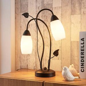 Stolná lampa Lindby Stefania, čierna/zlatá, sklo, E14, 40 cm, Hnedá / hrdzavá, Obývacia izba / jedáleň, Sklo, Starožitný, Stolová lampa