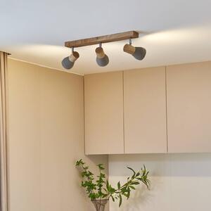Lindby Filiz reflektor, 3 svetlá, dĺžka 47 cm, drevo, betón, E14, Hliník / sivá / zinok, Spálňa, Betón, Škandinávsky, Stropné svetlo
