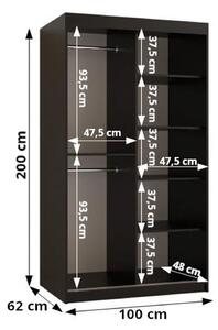 Šatníková skriňa Riflo Slim II 100/120 so zrkadlom - čierna Rozmer: 100
