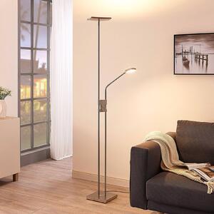 Lindby LED stojacia lampa Jonne, hranaté, s ramenom na čítanie, stmievateľné,, Hliník / sivá / zinok, Obývacia izba / jedáleň, kov, Moderný, Zemné bodové svetlo
