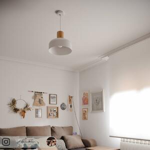Závesná lampa Carlise s dreveným prvkom, Biela / opálová, Obývacia izba / jedáleň, kov, Škandinávsky, Závesné svietidlo