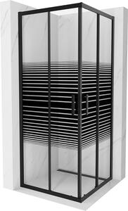 Mexen Rio, štvorcový sprchovací kút 80(dvere)x80(dvere)x190 cm, 5mm číre sklo-vzor pásiky, čierny profil 860-080-080-70-20