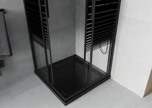 Mexen Rio, štvorcový sprchovací kút s posuvnými dverami 70 (dvere) x 70 (dvere) x 190 cm, 5mm číre sklo s pásikmi, čierny profil + čierna sprchová vanička SLIM, 860-070-070-70-20-4070B
