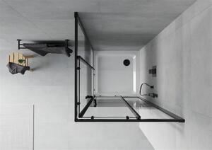 Mexen Rio, štvorcový sprchovací kút s posuvnými dverami 70 (dvere) x 70 (dvere) x 190 cm, 5mm číre sklo s pásikmi, čierny profil + biela sprchová vanička SLIM, 860-070-070-70-20-4010B