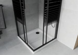 Mexen Rio, štvorcový sprchovací kút 80(dvere)x80(dvere)x190 cm, 5mm číre sklo-vzor pásiky, čierny profil + biela sprchová vanička SLIM, 860-080-080-70-20-4010B