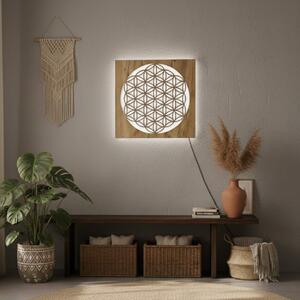 Podsvietený drevený obraz Kvet života – LED mandala dekorácia na stenu | MONEN: HDF - Orech LED RGB multicolor 30 cm 4700-112273 LED0168