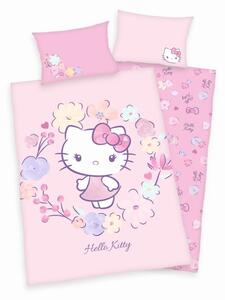 HERDING Obliečky do postieľky Hello Kitty kvety Bio Bavlna, 100/135, 40/60 cm