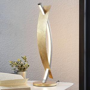 Stolná LED lampa Lucande Marija, zlatá farba, stmievateľná, 62 cm, Mosadz / zlato, Obývacia izba / jedáleň, kov, Moderný, Stojacie svietidlo
