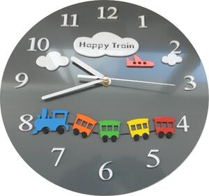 Nástenné hodiny pre deti vlak | OBLAKA 2300 FL-z97- X0052 -RAL7011