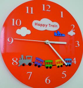 Nástenné hodiny pre deti vlak - HAPPY 2296 FL-Z97-ORANGE-2004 X0052