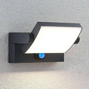 Lindby LED solárna nástenná lampa Sherin, antracitová, so senzorom, IP54, Čierna, Hliník, Moderný, Nástenné svietidlo