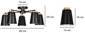 Emibig PERIOT 5 | moderná prisadená stropná lampa Farba: Čierna
