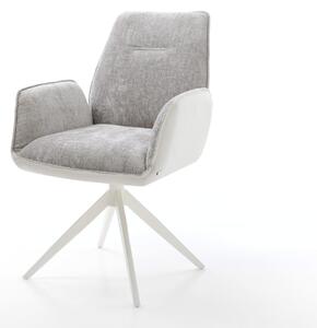 DELIFE Otočná jedálenská stolička Zoa-Flex zmiešané materiály pravá koža bielo-strieborno sivá krížová podstava široká biela 360° otočná hojdacia funkcia vrecková pružina