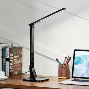 Stolná LED lampa Lindby Eleni, čierna, stmievateľná, Čierna, Pracovňa / Kancelária, Plast, Moderný, Stolová lampa
