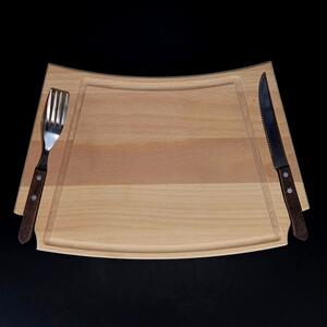 AMADEA Drevená doštička na steak s príborom, masívne drevo, rozmer 36x22x2 cm