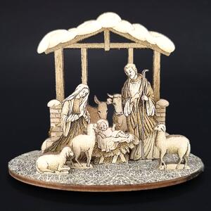 AMADEA Drevený skladací betlehem sépiový 3D 8cm