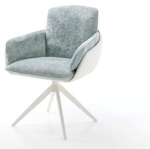 DELIFE Otočná jedálenská stolička Luan-Flex s opierkami zmiešané materiály pravá koža bielo-pastelovo modrá krížová podstava široká biela otočná o 360° s hojdacou funkciou