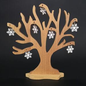 AMADEA Drevený 3D strom s vločkami, masívne drevo, výška 20 cm