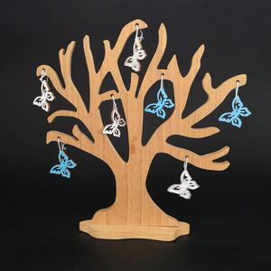 AMADEA Drevený 3D strom s farebnými motýlikmi, masívne drevo, výška 20 cm