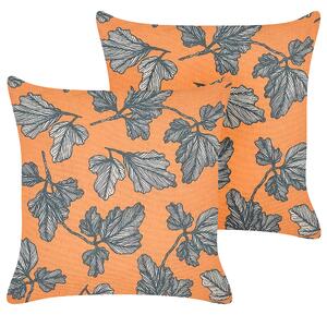 Sada 2 dekoratívnych vankúšov oranžová čierna bavlna ľan polyester 45 x 45 cm vzor listov moderná tradičná obývacia izba
