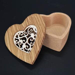 AMADEA Drevená krabička v tvare srdca, masívne drevo s vkladom z topoľovej preglejky, 8x8x3 cm