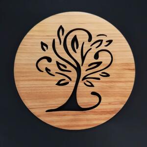 AMADEA Drevený podtáček guľatý s motívom stromu, masívne drevo, priemer 10 cm