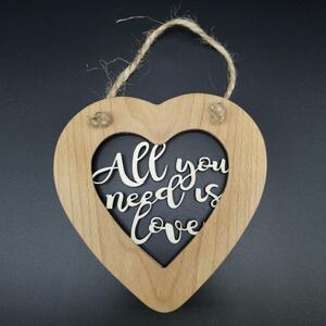AMADEA Drevené srdce s vkladom - All you need is love, masívne drevo, veľkosť 16 cm