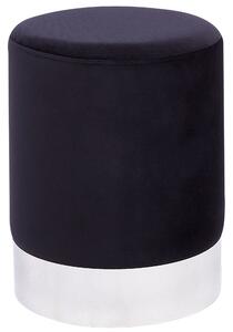 Taburetka čierna zamatová čalúnená strieborný kovový detail glamour štýl