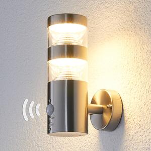 Lindby LED vonkajšie nástenné svietidlo Lanea, 22 cm, nerezová oceľ, senzor, Hliník / sivá / zinok, Nehrdzavejúca oceľ, Moderný, Nástenné svietidlo