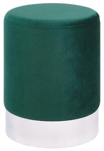 Taburetka zelená zamatová čalúnená strieborný kovový detail glamour štýl