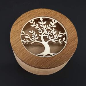 AMADEA Drevená krabička guľatá s vkladom - strom, masívne drevo, 8x3 cm