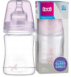Sklenená fľaša Lovi Diamond Glass 150 ml 0m+ Farba: ružová