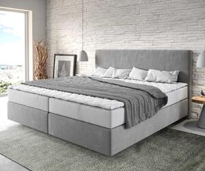 DELIFE Boxspring posteľ Dream-Well mikrovlákno sivá 200x200 cm s vreckovou pružinovou matracou a topperom Visco