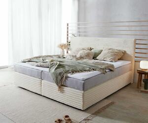 DELIFE Boxspring posteľ Dream-Well plyšový manšester béžová 200×200 cm s vreckovou pružinovou matracou a topperom Visco