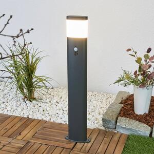 Lindby chodníkové LED svetlo Obri, 80 cm, antracitová farba, senzor, Čierna, Nehrdzavejúca oceľ, Moderný, Osvetlenie príjazdovej cesty