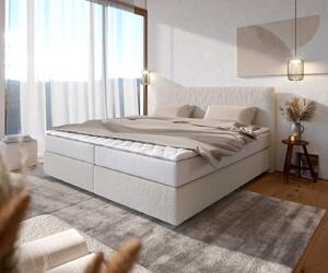 DELIFE Boxspring posteľ Dream-Well bouclé krémovo biela 200×200 cm s vreckovou pružinovou matracou a topperom Visco