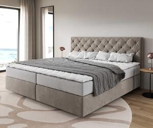 DELIFE Boxspring posteľ Dream-Great mikrovlákno béžová 200x200 cm s vreckovou pružinovou matracou a topperom Visco