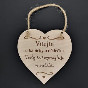 AMADEA Drevené srdce s textom Vitajte u babičky a deduška, tu.., masívne drevo, 16 x 15 cm