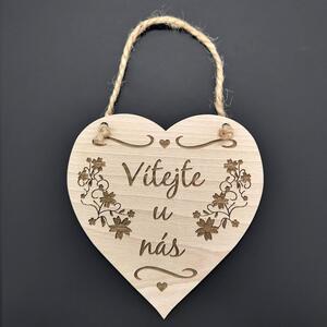 AMADEA Drevené srdce s textom Vitajte u nás, masívne drevo, 16 x 15 cm
