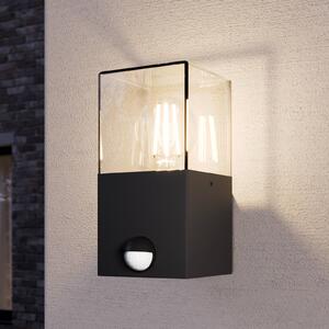 Lucande Keke vonkajšia nástenná lampa so snímačom, Čierna, Hliník, Moderný, Nástenné svietidlo