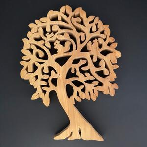 AMADEA Drevený strom s veveričkami, masívne drevo, výška 24 cm