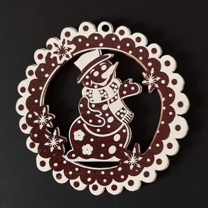 AMADEA Drevená ozdoba perníček tmavý - snehuliak 6 cm