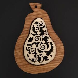 AMADEA Drevená ozdoba z masívu s vkladom - hruška s ornamentom 9 cm
