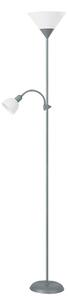 Strieborná stojacia lampa Action s bielymi tienidlami pre žiarovky E27+E14 – LED lampičky a baterky > Stojacie LED lampy