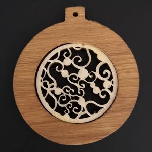 AMADEA Drevená ozdoba z masívu s vkladom - guľa s ornamentom 8 cm