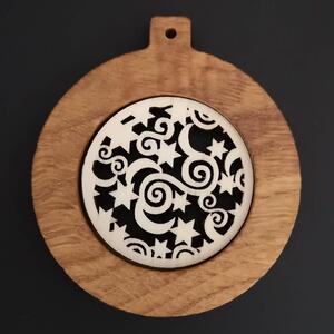 AMADEA Drevená ozdoba z masívu s vkladom - guľa s ornamentom 8 cm